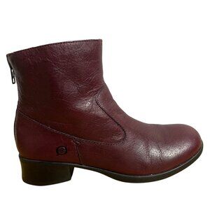 Born Red Leather Ankle Boots With Zip Closure Womens Size 7 US 38 EU